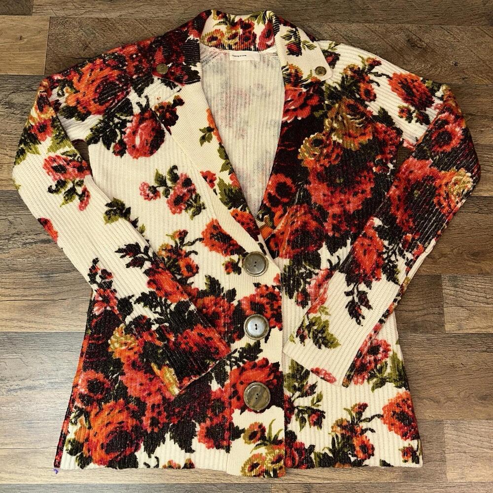 Anthropologie Miss Rosie Cardigan Womens M Floral Sleeping On Snow Wool No Belt